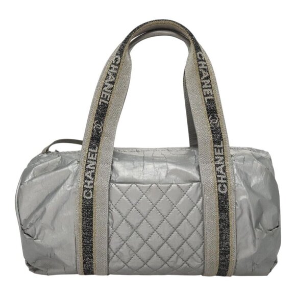 CHANEL Sports Hand Bag Coated Canvas Silver CC Auth - Picture 1 of 16